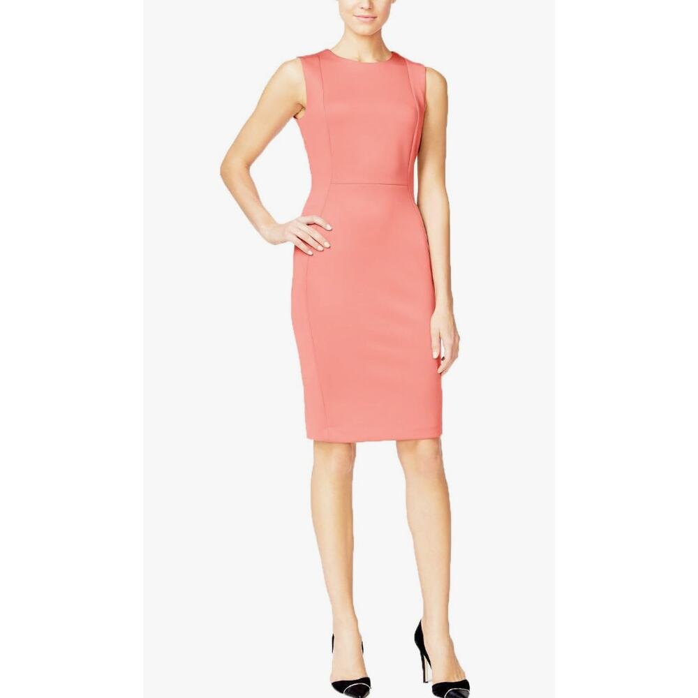 Calvin Klein Women's Scuba Sheath Dress, Peach Size 2